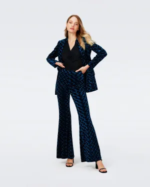 RUTHETTE VELVET PANTS IN CIRCLES OCEAN BLUE
