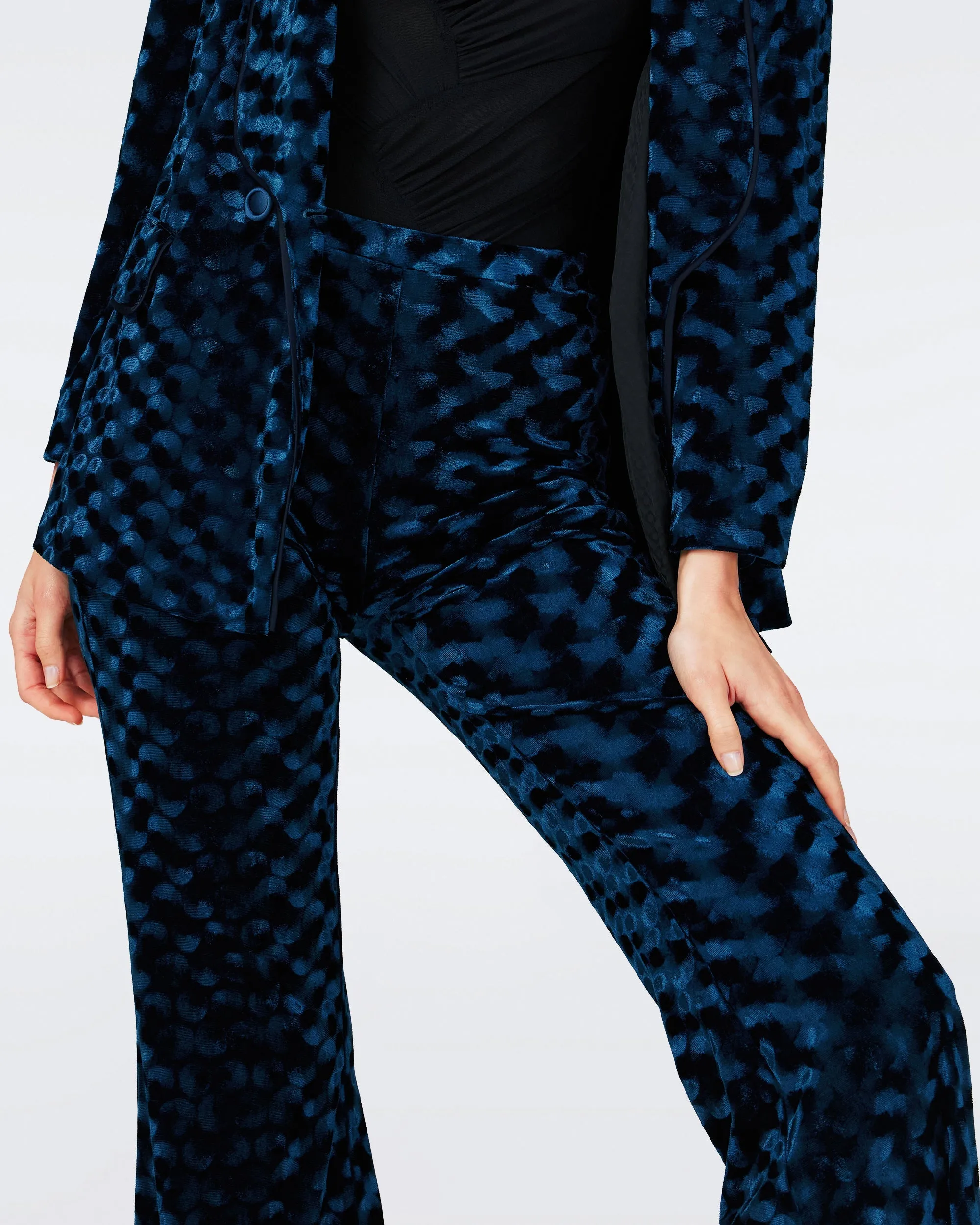 RUTHETTE VELVET PANTS IN CIRCLES OCEAN BLUE