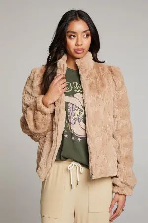 Sequin Faux Fur Coat | Cappuccino