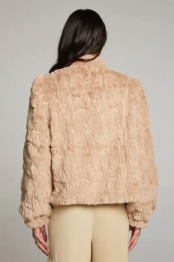 Sequin Faux Fur Coat | Cappuccino