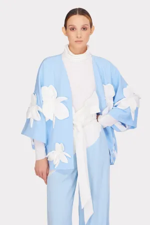 Silk-Lined Wrap Jacket With Dropped Sleeves Light Blue