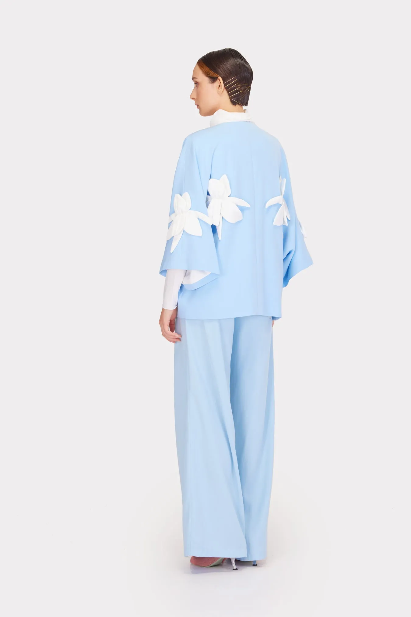 Silk-Lined Wrap Jacket With Dropped Sleeves Light Blue