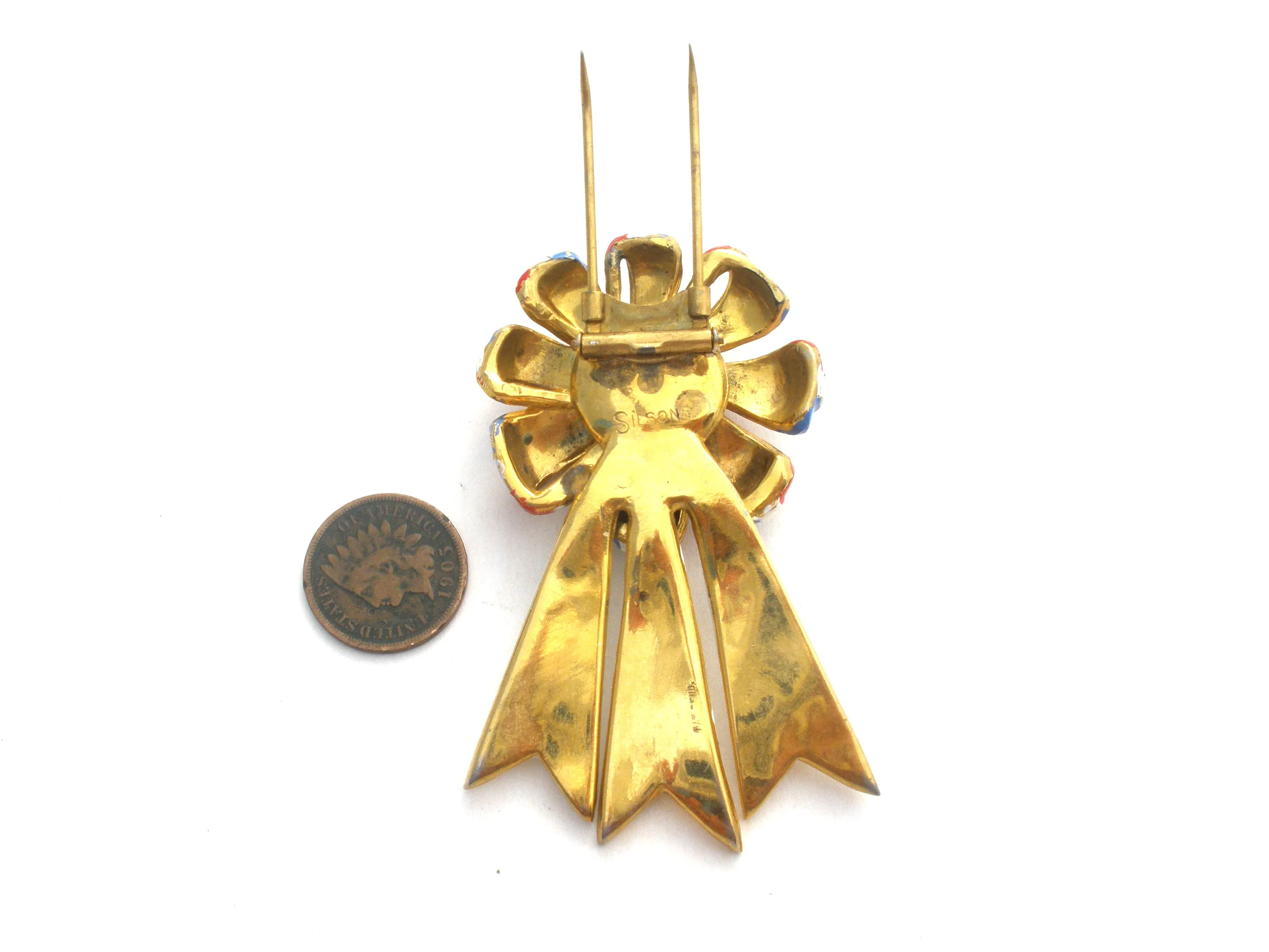 Silson French Cockade Enamel Fur Clip Vintage