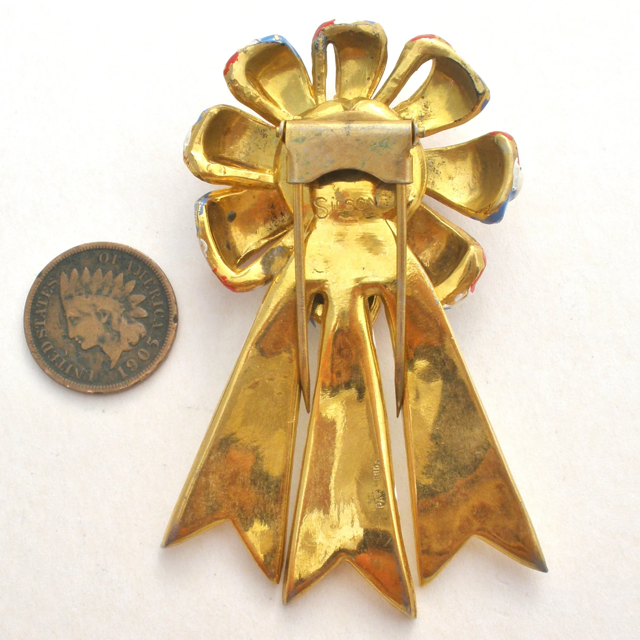 Silson French Cockade Enamel Fur Clip Vintage
