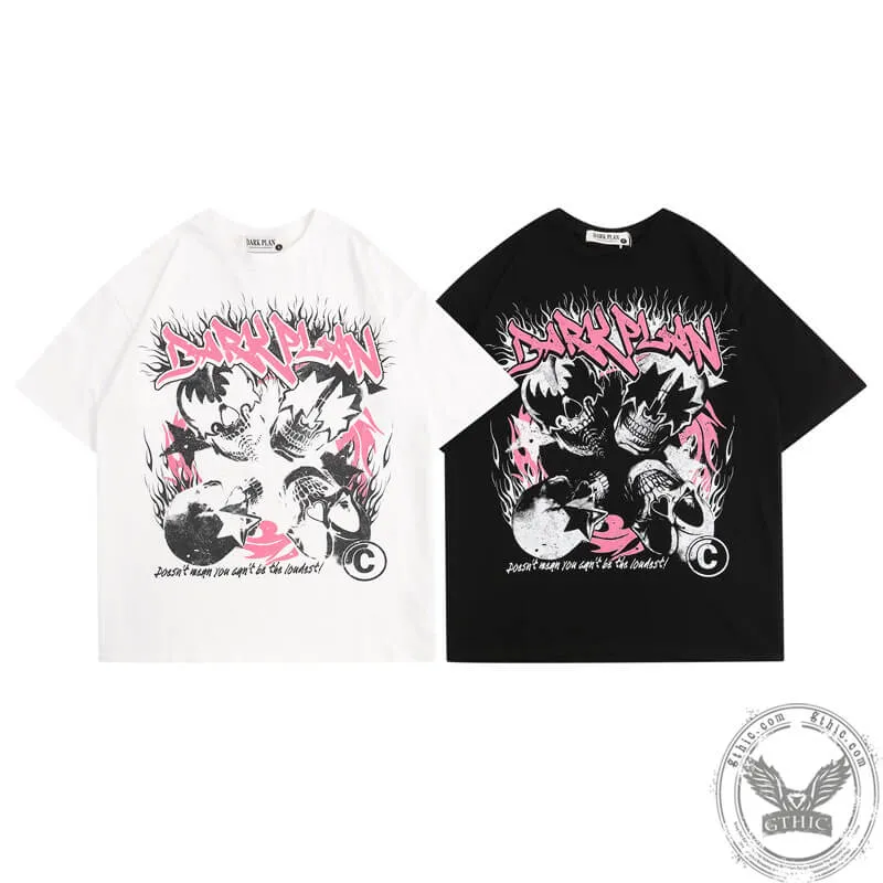 Skulls Graffiti Print Short Sleeve T-Shirt