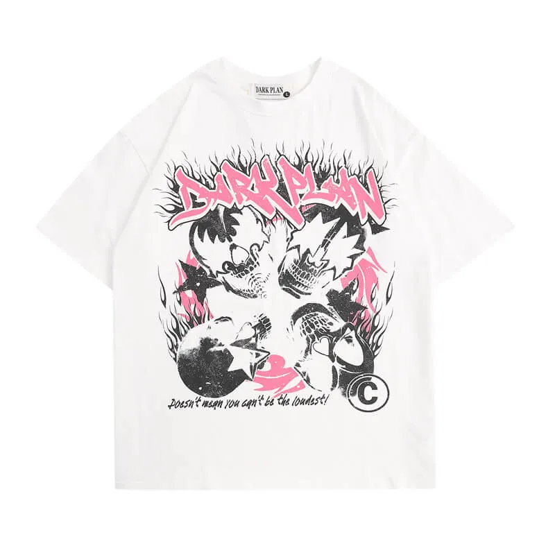 Skulls Graffiti Print Short Sleeve T-Shirt
