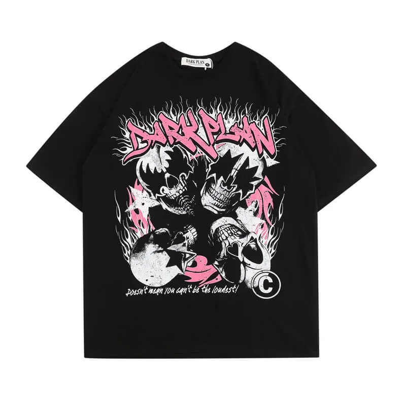 Skulls Graffiti Print Short Sleeve T-Shirt