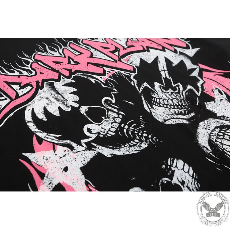 Skulls Graffiti Print Short Sleeve T-Shirt