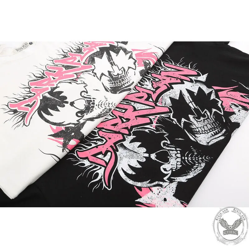Skulls Graffiti Print Short Sleeve T-Shirt