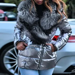 Soft Texture  Chic Thermal Faux Fur Collar Women Puffer Jacket Pure Color Women Jacket Slim   for Fall Winter