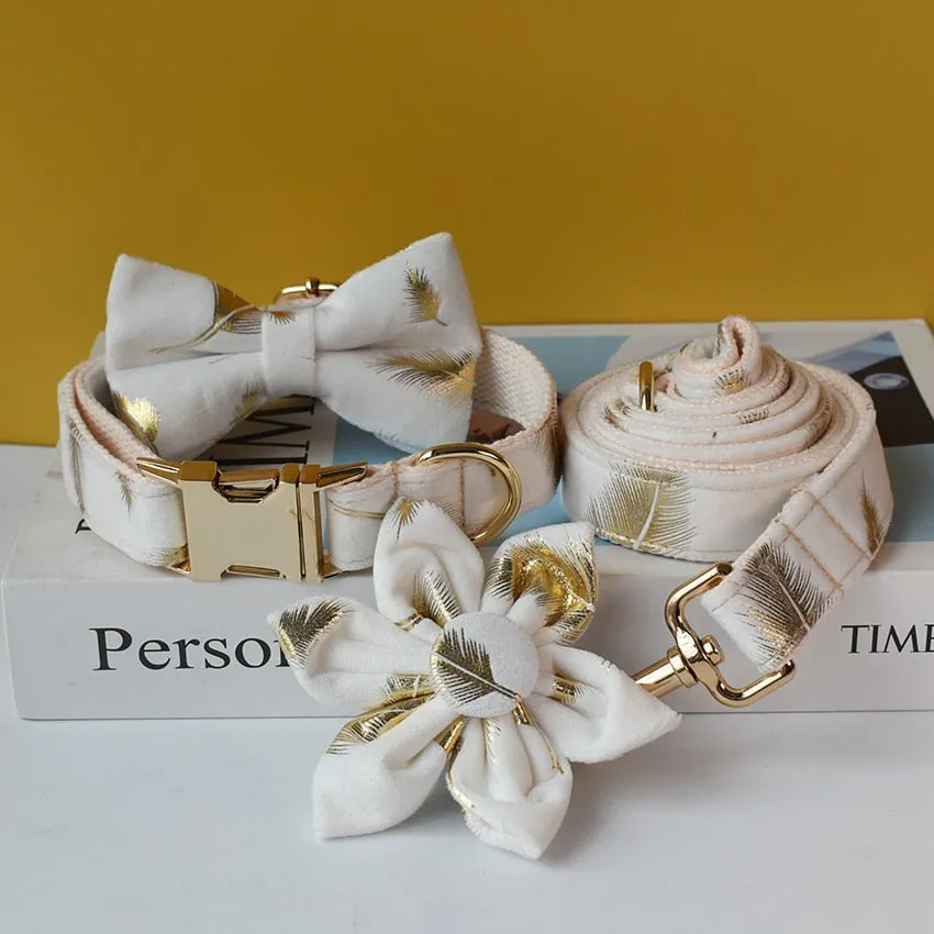 Sparkling White:  Personalized Pet Flower Collar And Leash