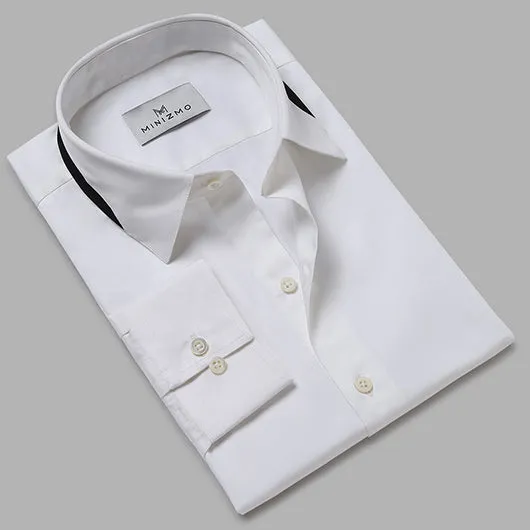 Spirit White Cotton Shirt with Black Collar Detailing