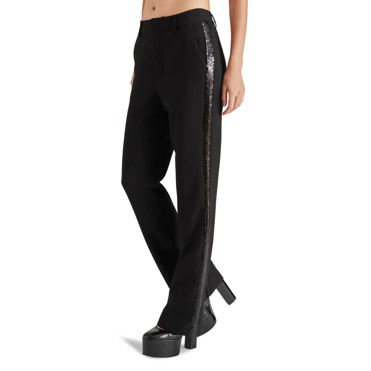 Steve Madden Waverly Mid Rise Kick-Flare Sequin Side Panel Pants
