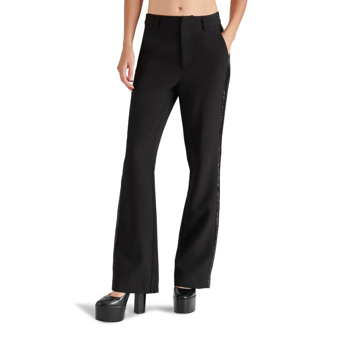 Steve Madden Waverly Mid Rise Kick-Flare Sequin Side Panel Pants