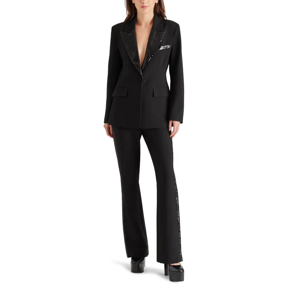 Steve Madden Waverly Mid Rise Kick-Flare Sequin Side Panel Pants