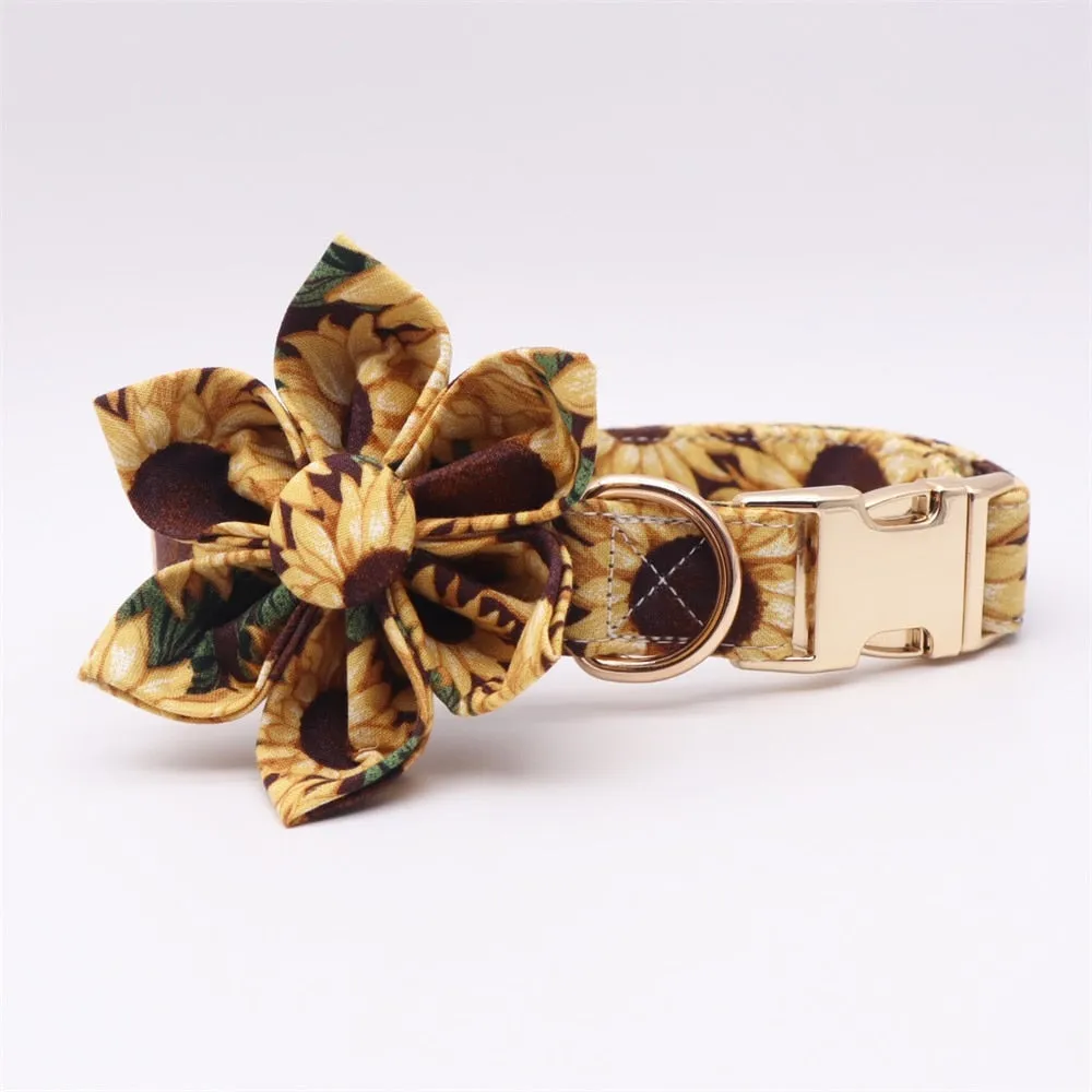 Sunflower Dog Collar Bow Tie , Metal Buckle. Personalized Pet Accessories for your pets.