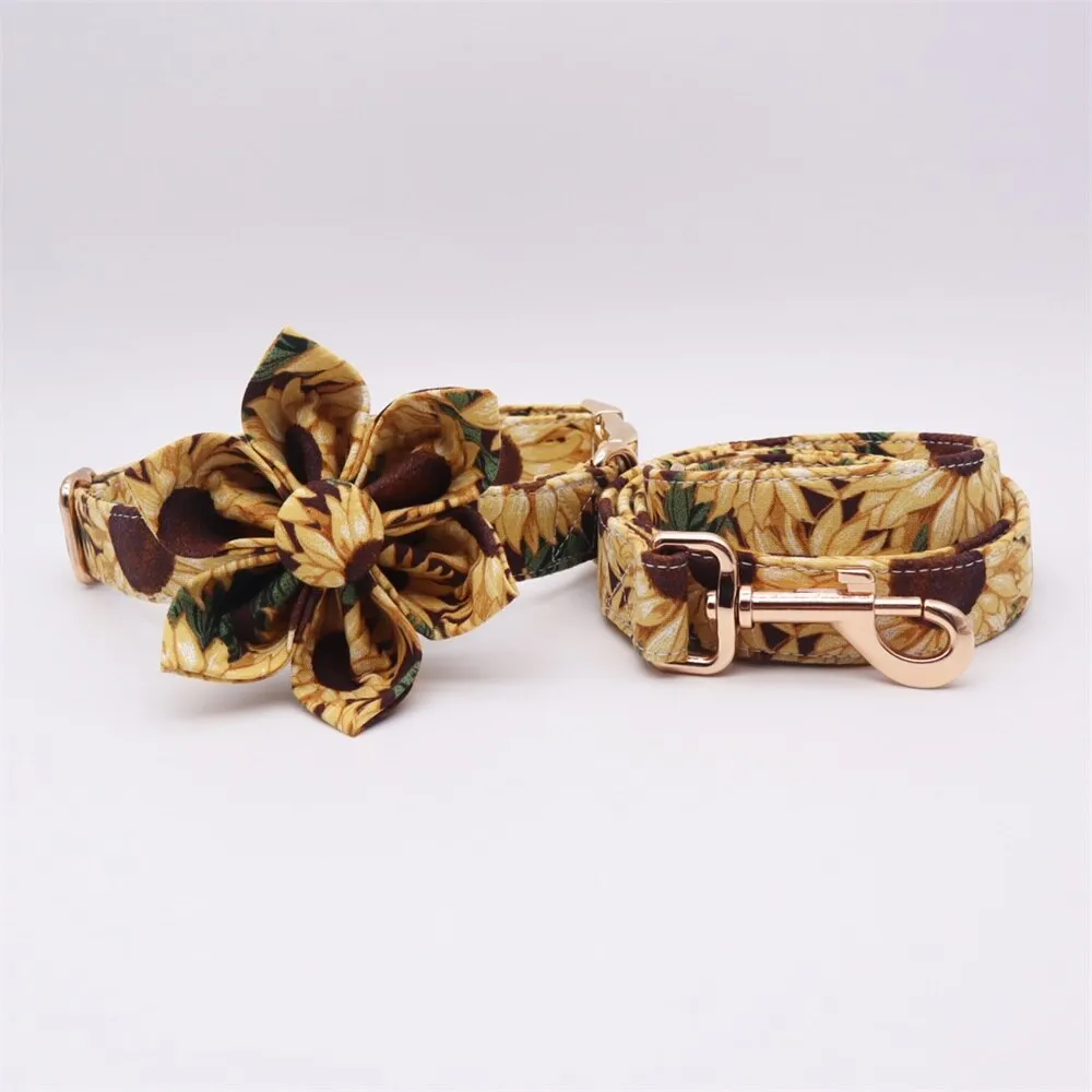 Sunflower Dog Collar Bow Tie , Metal Buckle. Personalized Pet Accessories for your pets.