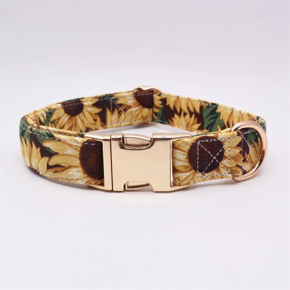 Sunflower Dog Collar Bow Tie , Metal Buckle. Personalized Pet Accessories for your pets.