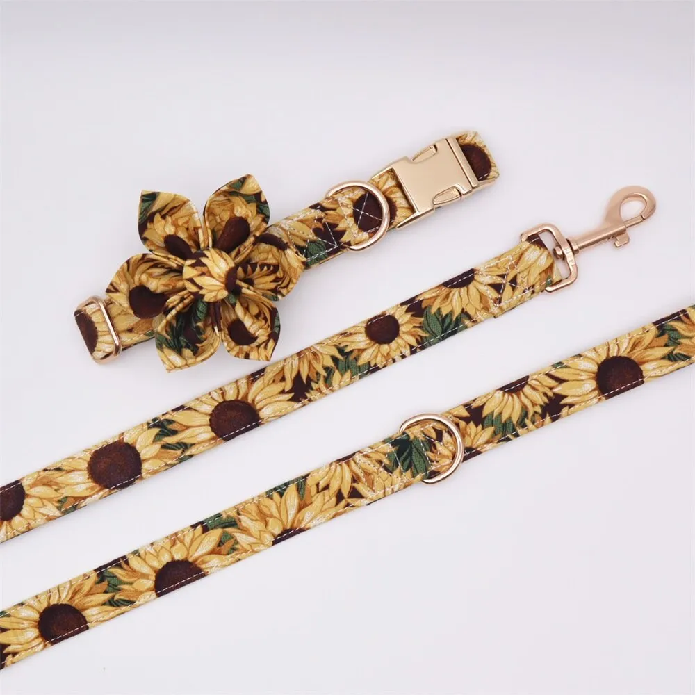 Sunflower Dog Collar Bow Tie , Metal Buckle. Personalized Pet Accessories for your pets.