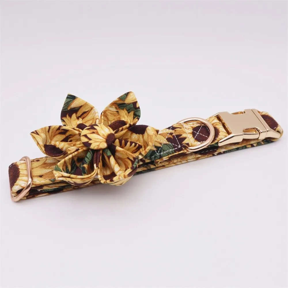 Sunflower Dog Collar Bow Tie , Metal Buckle. Personalized Pet Accessories for your pets.