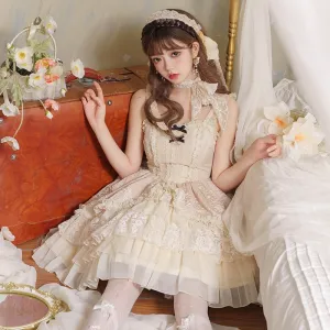 Universal Lolita Music Box White Cream Color Sweet Princess Lace Bow Dollcore Girl Strap Dress Universal Lolita Music Box White Cream Color Sweet Princess Lace Bow Dollcore Girl Strap Dress