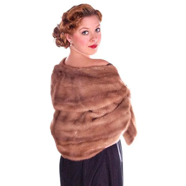 Vintage Mink Stole Autumn Haze Mink  Shawl Collar 1950S