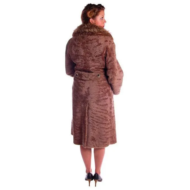 Vintage Sheepskin Lamb Trench Coat Raccoon Collar 1970s 12-14 Gorgeous