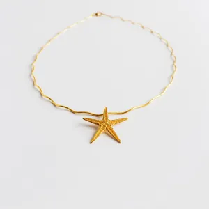 Wavy collar with big starfish - necklace - silver 925 - gold plated