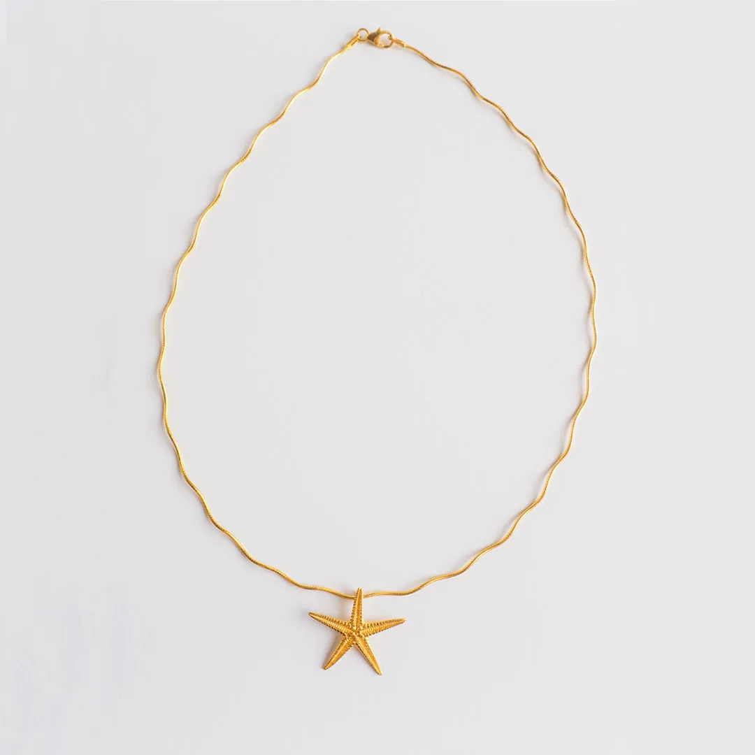 Wavy collar with big starfish - necklace - silver 925 - gold plated