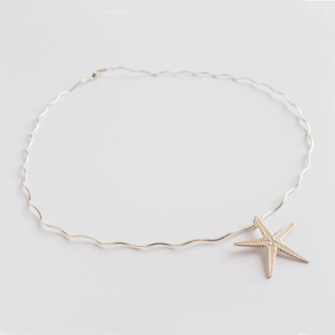 Wavy collar with big starfish - necklace - silver 925