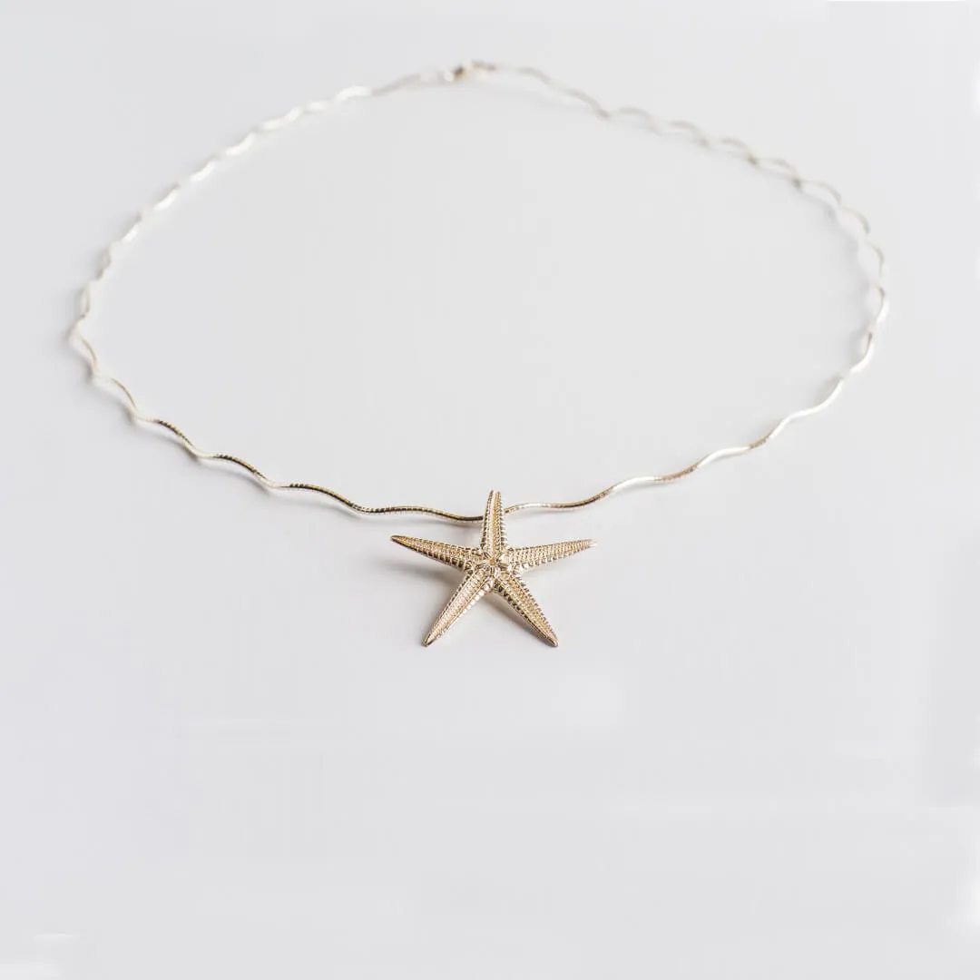 Wavy collar with big starfish - necklace - silver 925