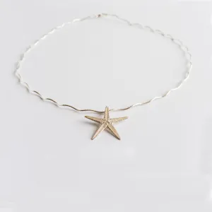 Wavy collar with big starfish - necklace - silver 925