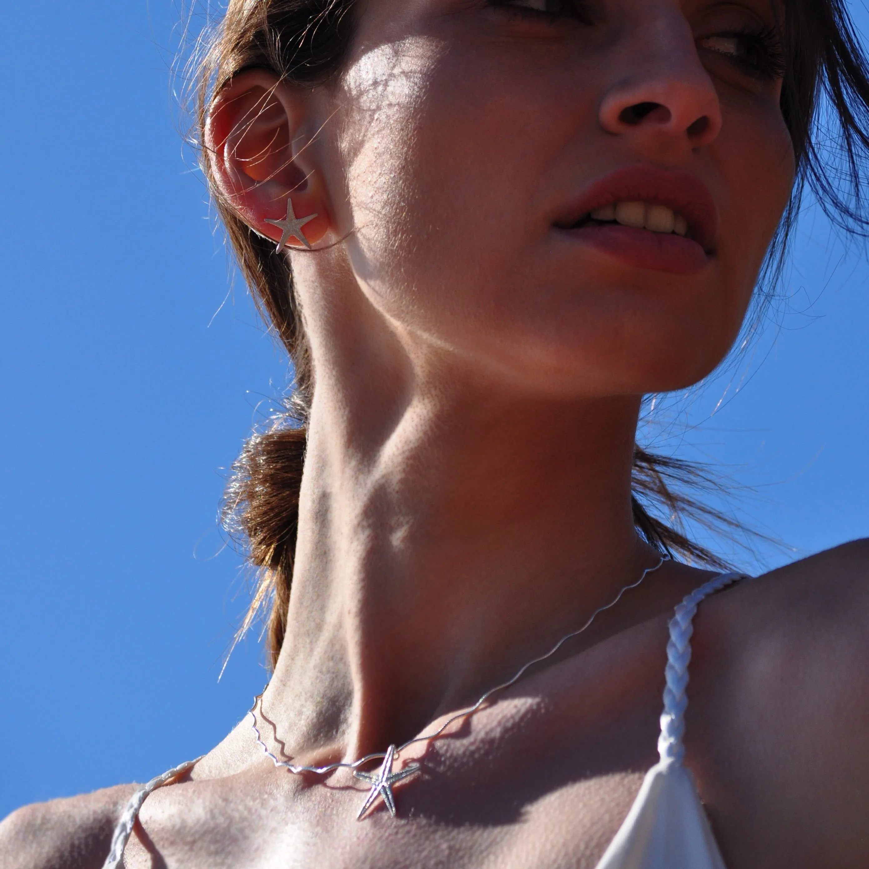 Wavy collar with big starfish - necklace - silver 925
