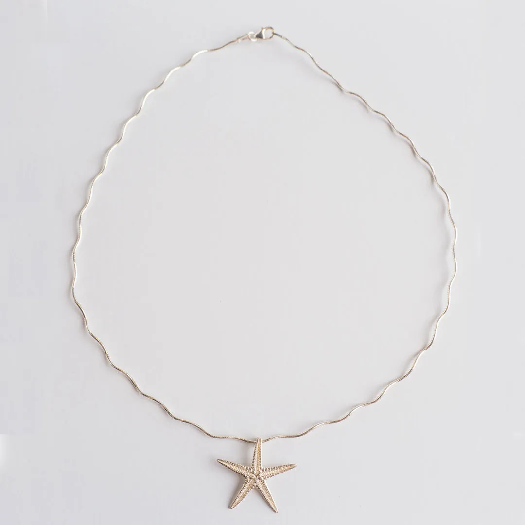 Wavy collar with big starfish - necklace - silver 925