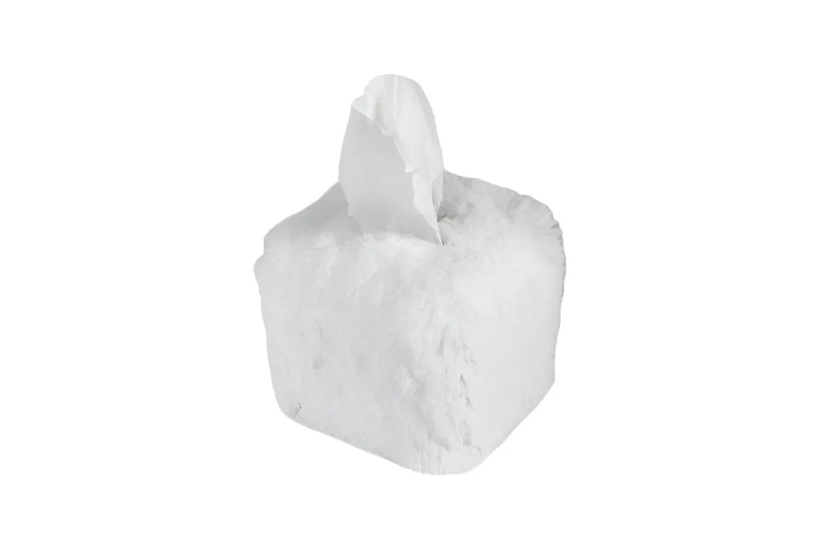 White Faux Fur Tissue Box Cover by Evelyne Prélonge