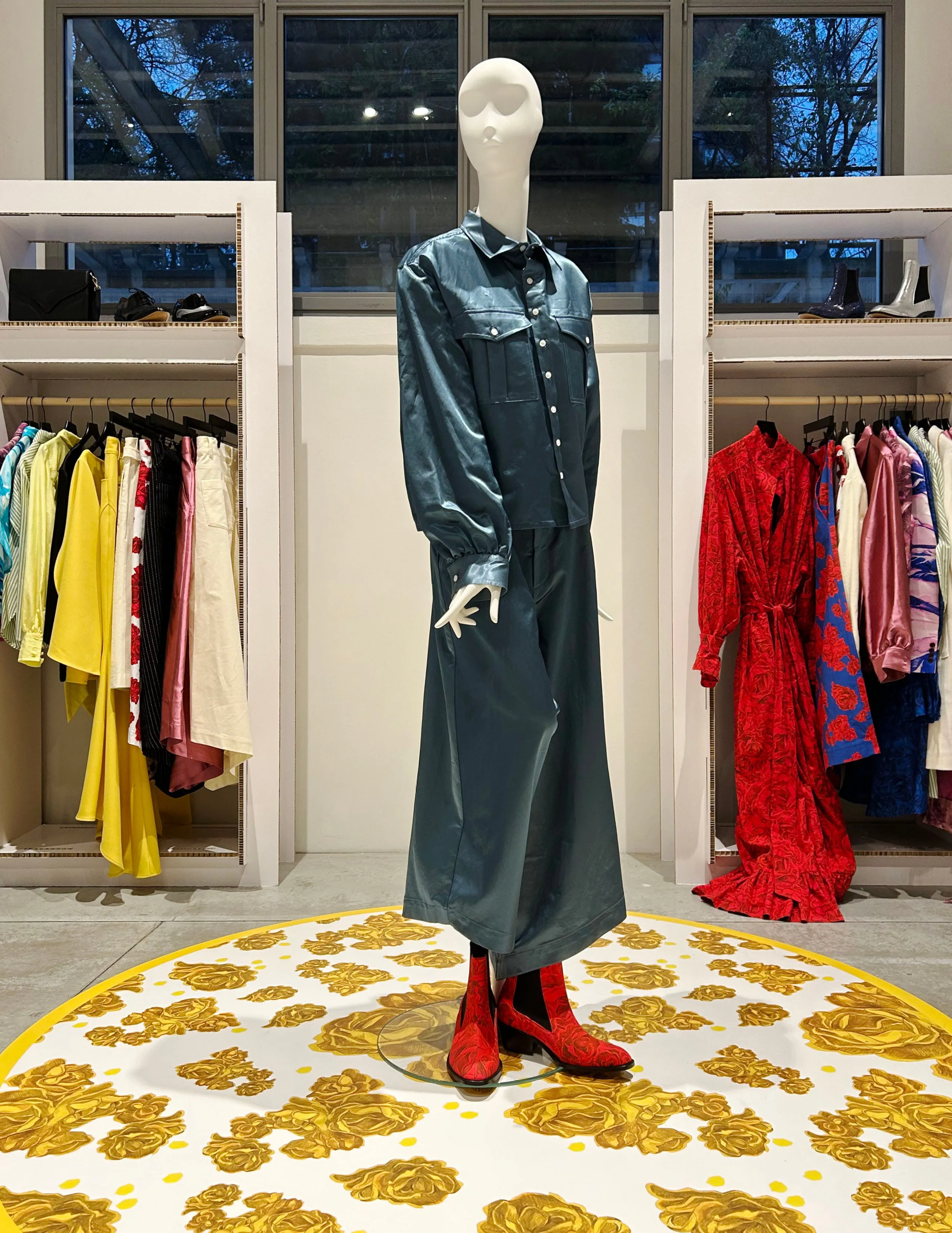 Wide Flare High Waisted Pants in Teal Blue Satin