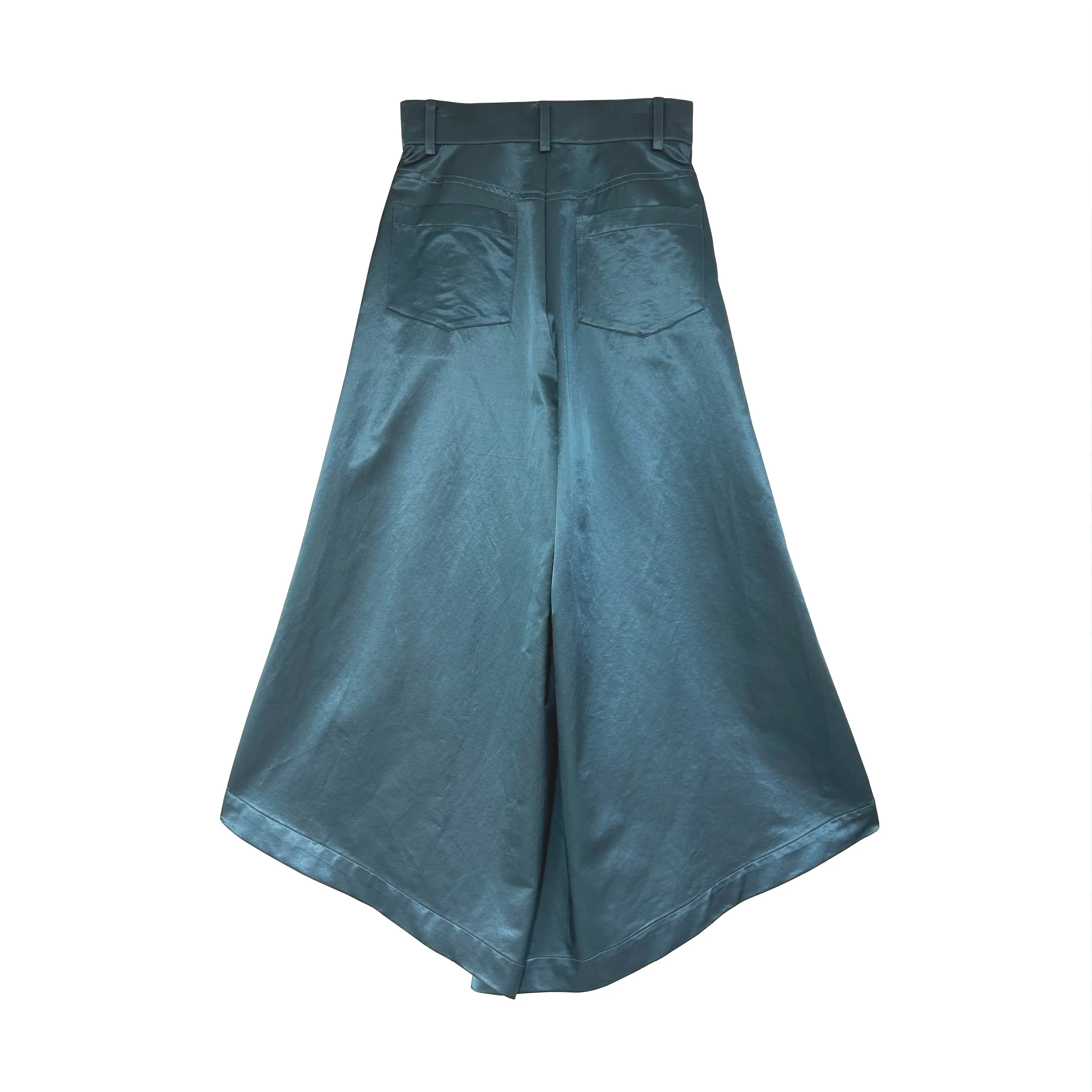 Wide Flare High Waisted Pants in Teal Blue Satin