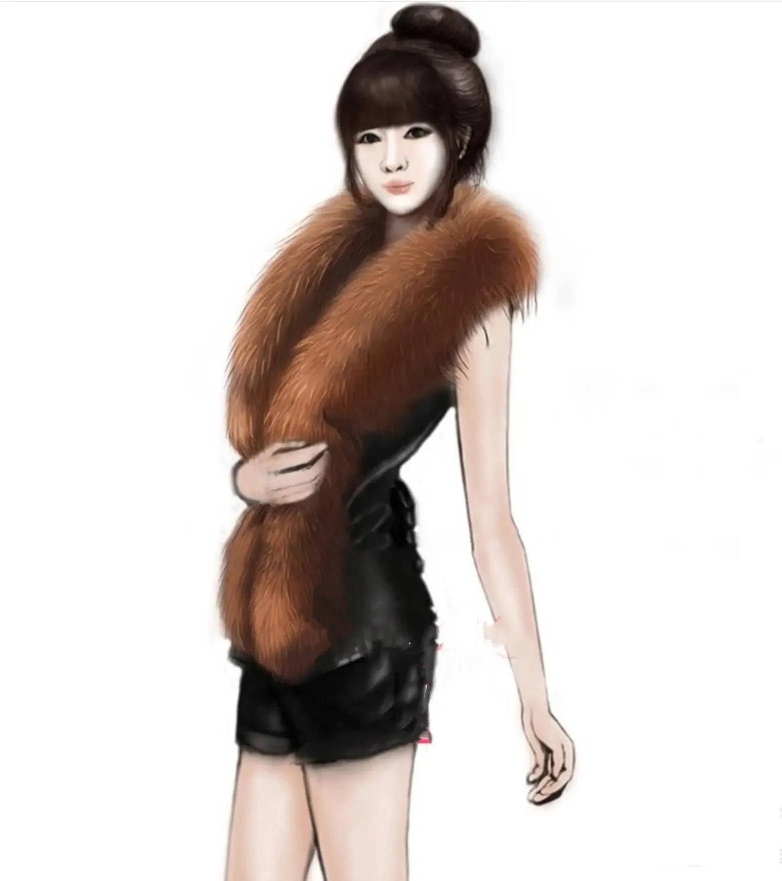Women Leather Jacket Fur Collar Stitching Simulation Leather Oversized Raccoon Autumn Winter Solid Color Sleeveless Vest Coat