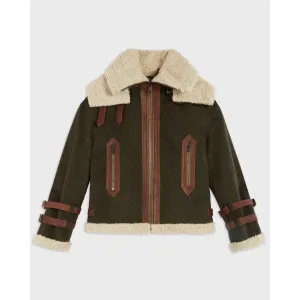 Women Wmo-Sadiech-Faux Fur Aviator Jacket - Khaki