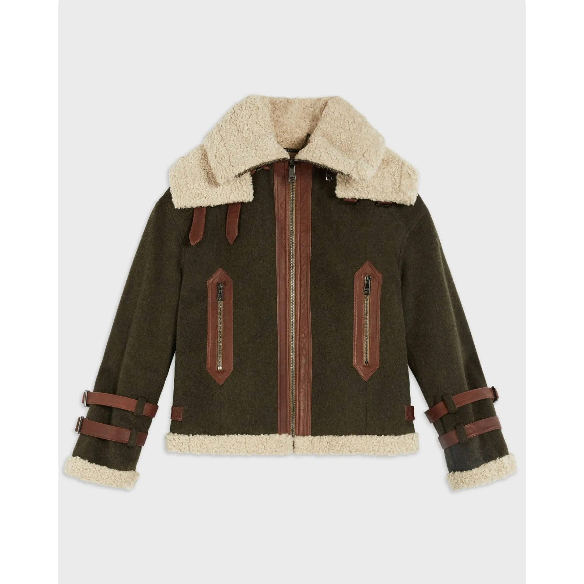 Women Wmo-Sadiech-Faux Fur Aviator Jacket - Khaki