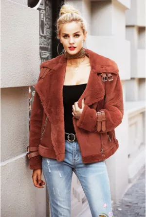 Women's Autumn & Winter Faux Leather Suede Lamb Fur Jacket