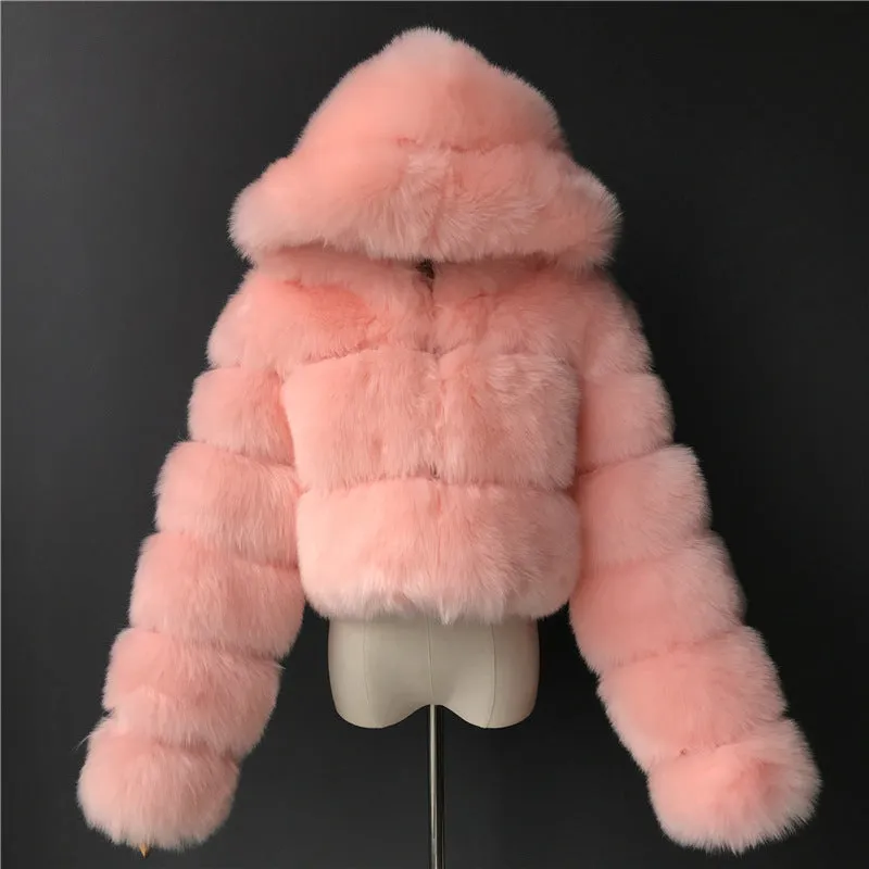 Women's Fur Imitation Fox Stitching Hooded Long Coats