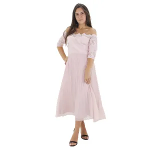 Women's Lace Midi Dress With a Curve Cut,Pink