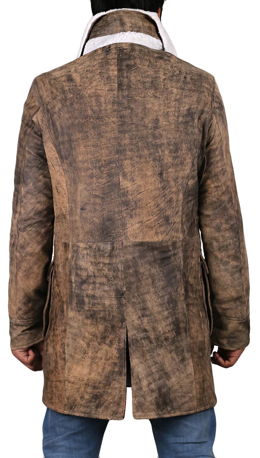 Xylar Distressed Shearling Leather Coat
