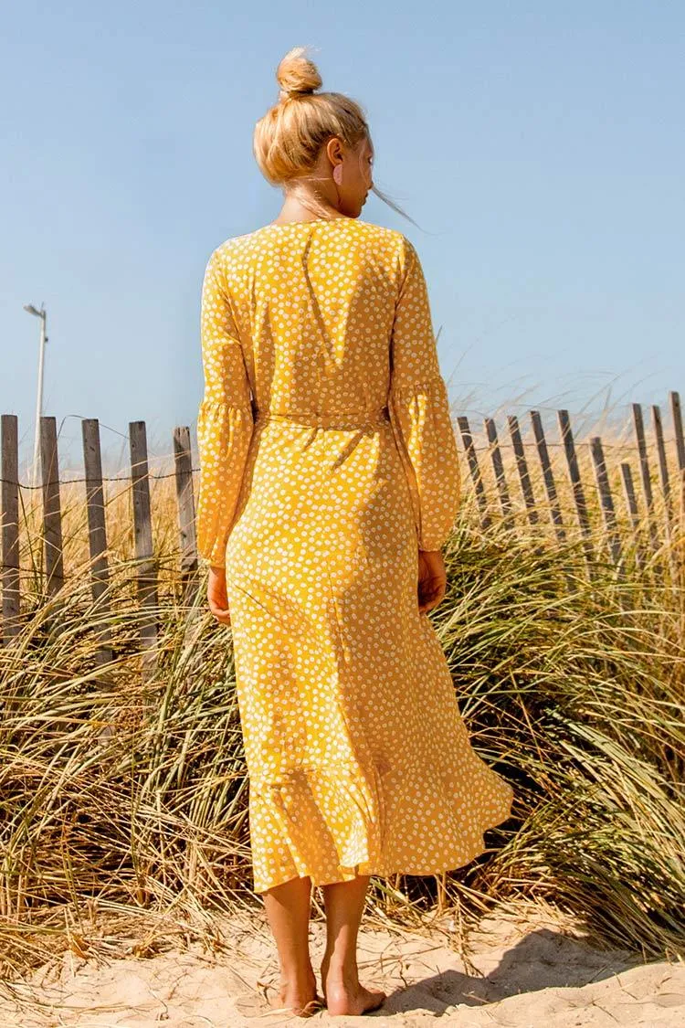 Yellow Polka Dot Wrap Dress